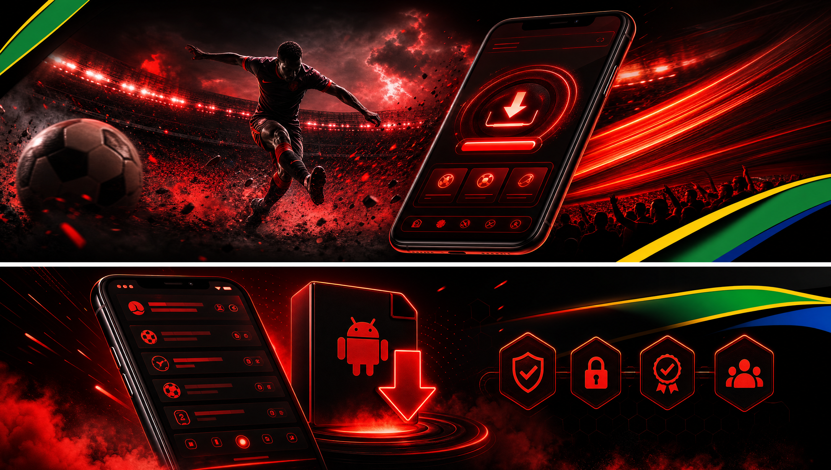 Red neon Android APK install visual for Helabet TZ